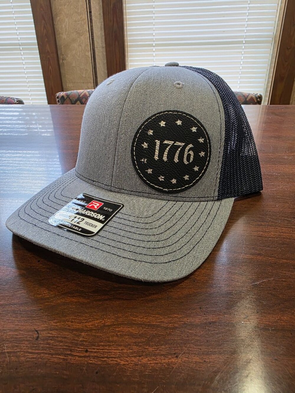 Richardson Gray/Black Adjustable Mesh Back Trucker Hat "1776" Patch One Size